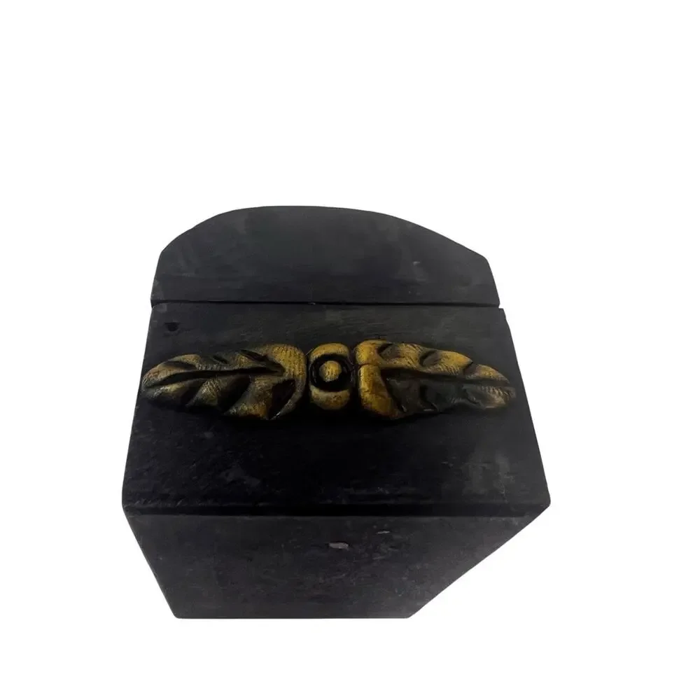 Southeast Asian Wooden Handmade Trinket Box Crocodile Carved Semi-precious Stone
